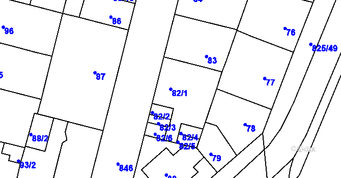 Parcela st. 82/1 v KÚ Doudlevce, Katastrální mapa