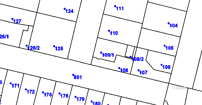 Parcela st. 109/1 v KÚ Doudlevce, Katastrální mapa