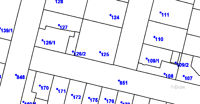 Parcela st. 125 v KÚ Doudlevce, Katastrální mapa
