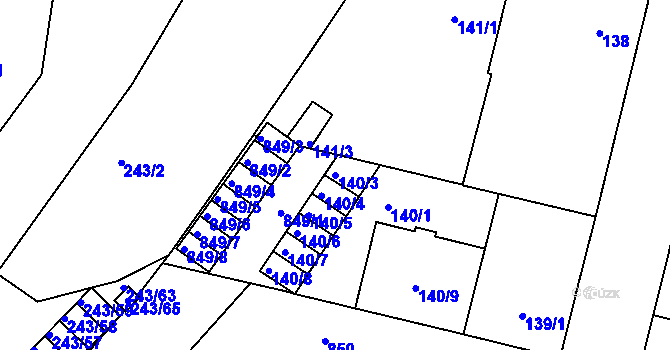Parcela st. 140/3 v KÚ Doudlevce, Katastrální mapa