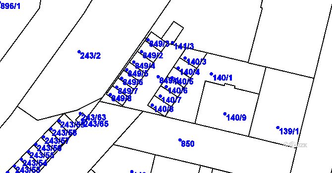 Parcela st. 140/6 v KÚ Doudlevce, Katastrální mapa
