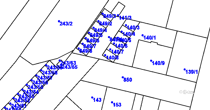 Parcela st. 140/8 v KÚ Doudlevce, Katastrální mapa