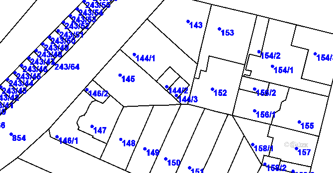 Parcela st. 144/2 v KÚ Doudlevce, Katastrální mapa