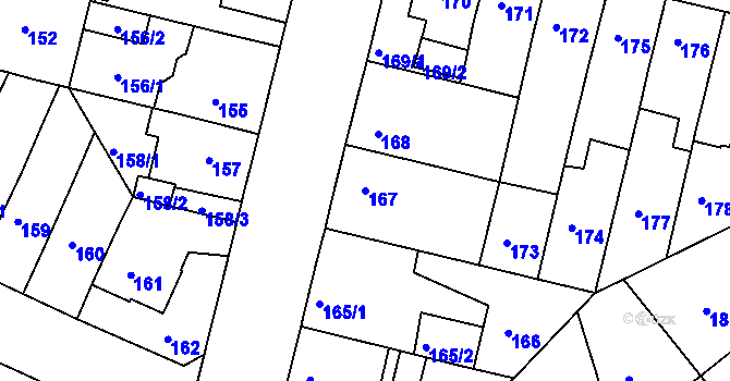 Parcela st. 167 v KÚ Doudlevce, Katastrální mapa