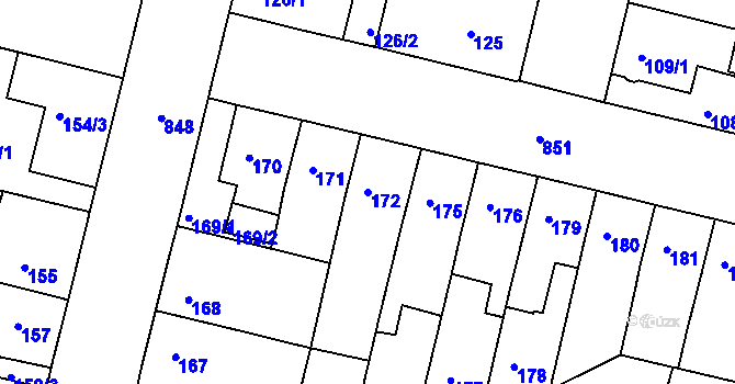 Parcela st. 172 v KÚ Doudlevce, Katastrální mapa