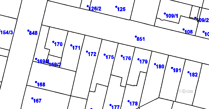 Parcela st. 175 v KÚ Doudlevce, Katastrální mapa