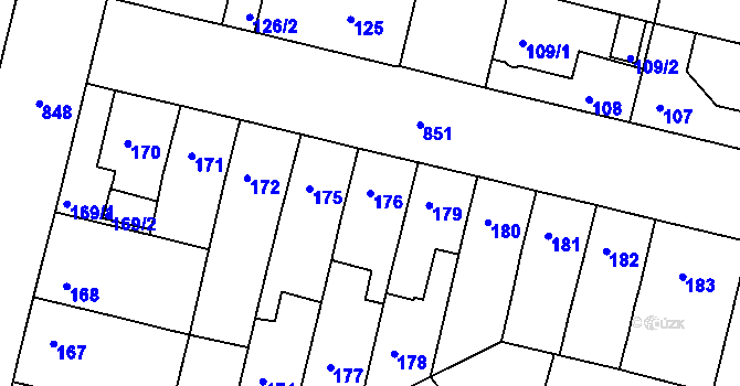 Parcela st. 176 v KÚ Doudlevce, Katastrální mapa
