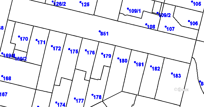 Parcela st. 179 v KÚ Doudlevce, Katastrální mapa