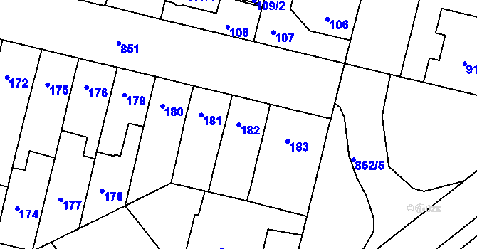 Parcela st. 182 v KÚ Doudlevce, Katastrální mapa
