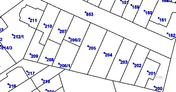 Parcela st. 205 v KÚ Doudlevce, Katastrální mapa