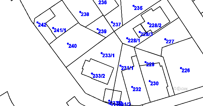 Parcela st. 233/1 v KÚ Doudlevce, Katastrální mapa
