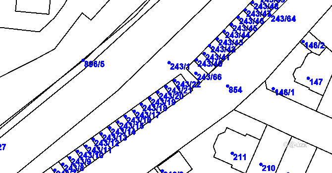 Parcela st. 243/21 v KÚ Doudlevce, Katastrální mapa