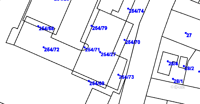 Parcela st. 254/27 v KÚ Doudlevce, Katastrální mapa