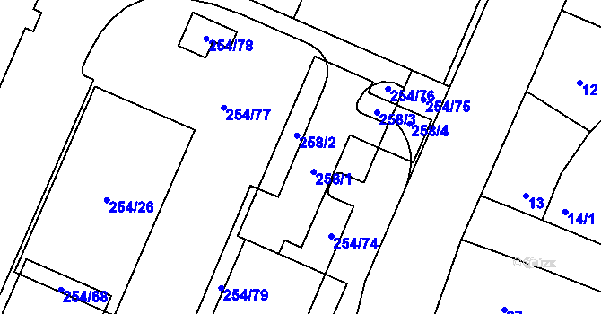 Parcela st. 258 v KÚ Doudlevce, Katastrální mapa
