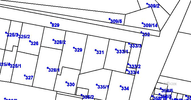 Parcela st. 331 v KÚ Doudlevce, Katastrální mapa