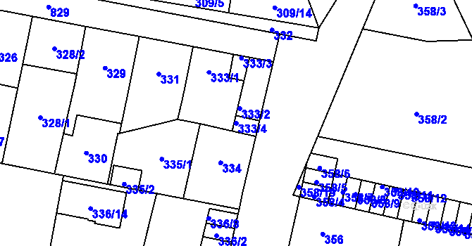 Parcela st. 333/4 v KÚ Doudlevce, Katastrální mapa