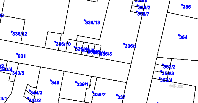 Parcela st. 336/3 v KÚ Doudlevce, Katastrální mapa