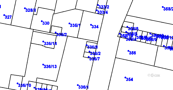 Parcela st. 336/8 v KÚ Doudlevce, Katastrální mapa