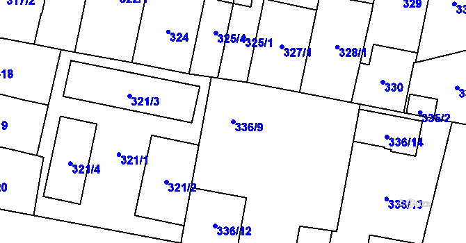 Parcela st. 336/9 v KÚ Doudlevce, Katastrální mapa
