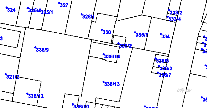 Parcela st. 336/14 v KÚ Doudlevce, Katastrální mapa