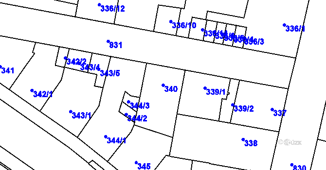 Parcela st. 340 v KÚ Doudlevce, Katastrální mapa