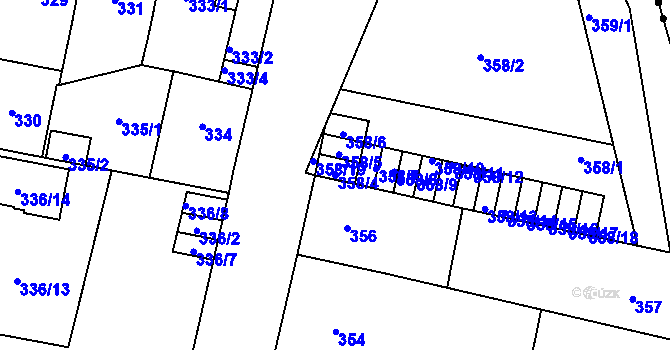 Parcela st. 358/4 v KÚ Doudlevce, Katastrální mapa