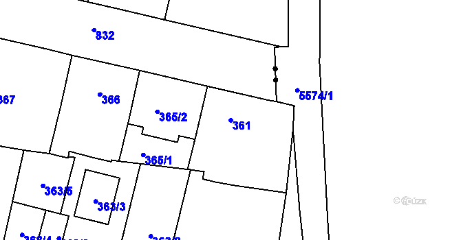 Parcela st. 361 v KÚ Doudlevce, Katastrální mapa