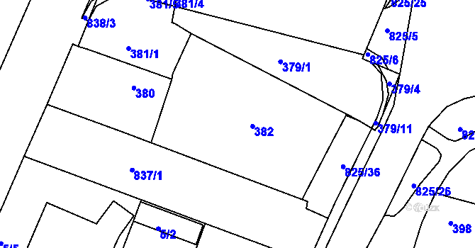 Parcela st. 382 v KÚ Doudlevce, Katastrální mapa