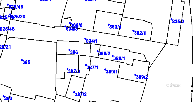Parcela st. 388/2 v KÚ Doudlevce, Katastrální mapa