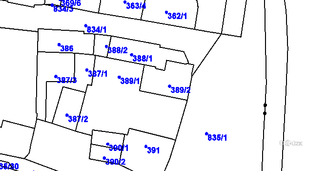 Parcela st. 389/2 v KÚ Doudlevce, Katastrální mapa