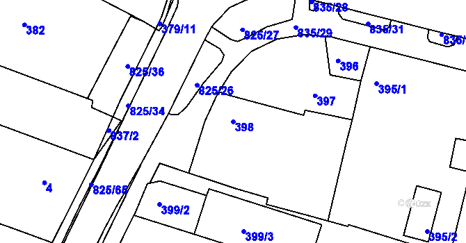 Parcela st. 398 v KÚ Doudlevce, Katastrální mapa