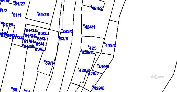 Parcela st. 425 v KÚ Doudlevce, Katastrální mapa