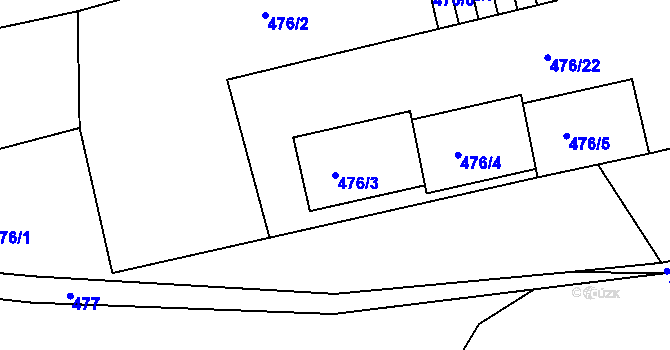Parcela st. 476/3 v KÚ Doudlevce, Katastrální mapa