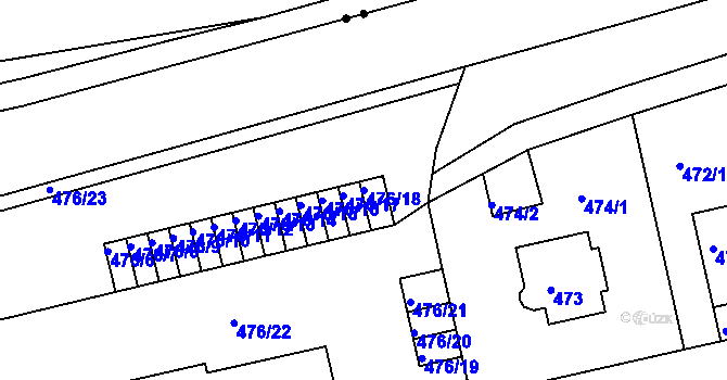 Parcela st. 476/18 v KÚ Doudlevce, Katastrální mapa