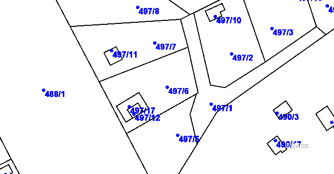 Parcela st. 497/6 v KÚ Doudlevce, Katastrální mapa