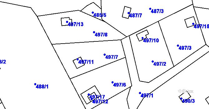 Parcela st. 497/7 v KÚ Doudlevce, Katastrální mapa