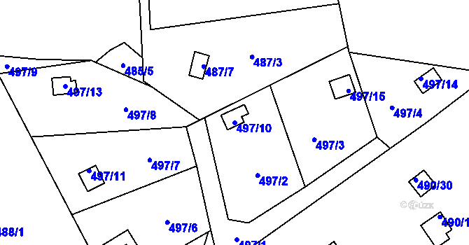 Parcela st. 497/10 v KÚ Doudlevce, Katastrální mapa