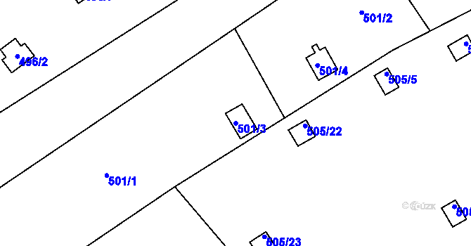 Parcela st. 501/3 v KÚ Doudlevce, Katastrální mapa