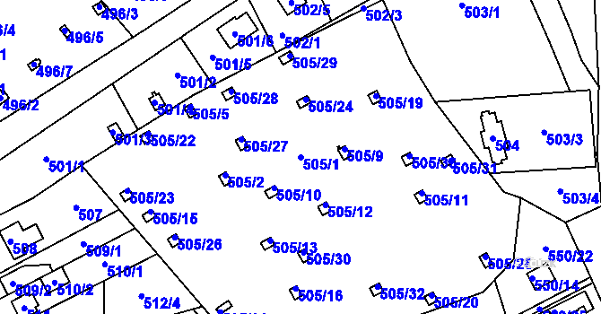 Parcela st. 505/1 v KÚ Doudlevce, Katastrální mapa