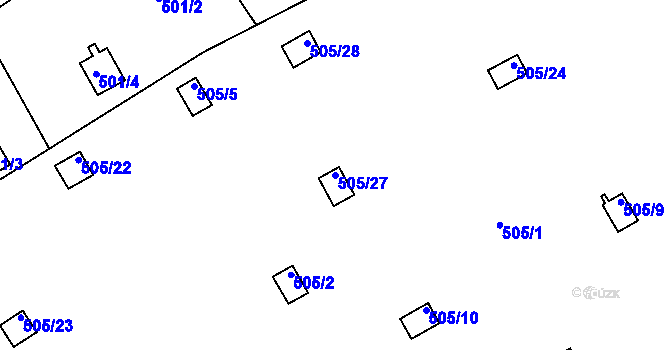 Parcela st. 505/27 v KÚ Doudlevce, Katastrální mapa