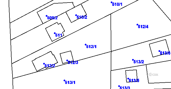 Parcela st. 512/1 v KÚ Doudlevce, Katastrální mapa