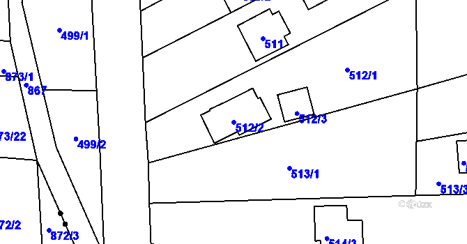 Parcela st. 512/2 v KÚ Doudlevce, Katastrální mapa