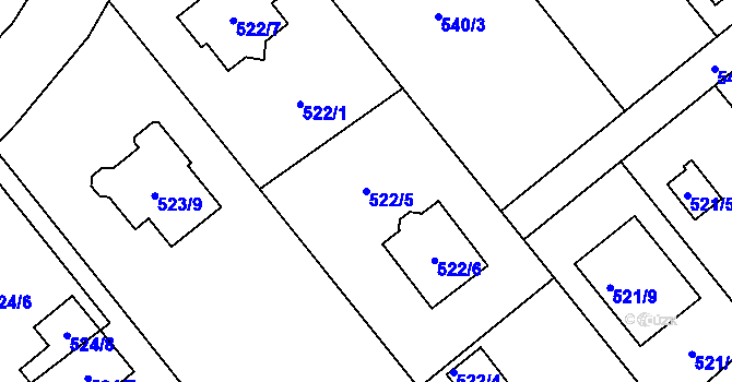 Parcela st. 522/5 v KÚ Doudlevce, Katastrální mapa