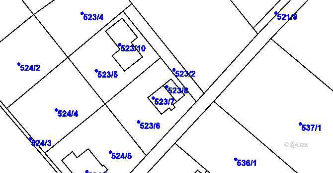 Parcela st. 523/8 v KÚ Doudlevce, Katastrální mapa