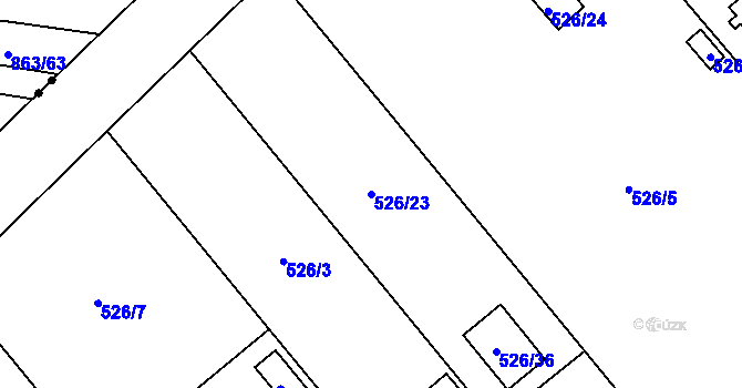 Parcela st. 526/23 v KÚ Doudlevce, Katastrální mapa