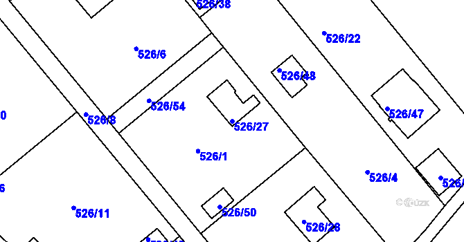 Parcela st. 526/27 v KÚ Doudlevce, Katastrální mapa