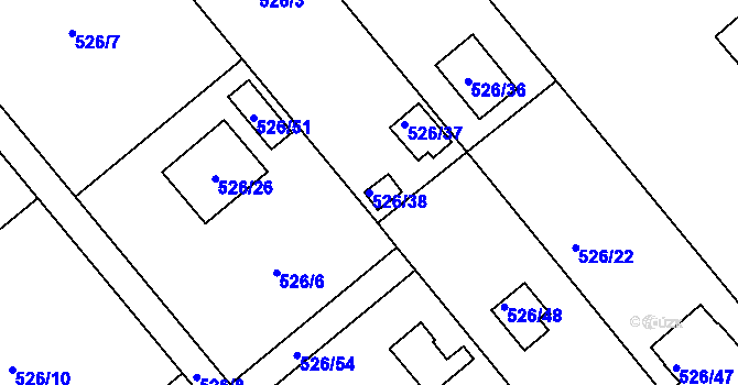 Parcela st. 526/38 v KÚ Doudlevce, Katastrální mapa