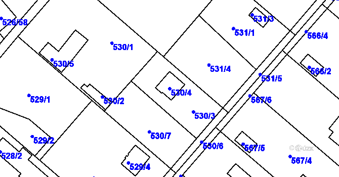 Parcela st. 530/4 v KÚ Doudlevce, Katastrální mapa