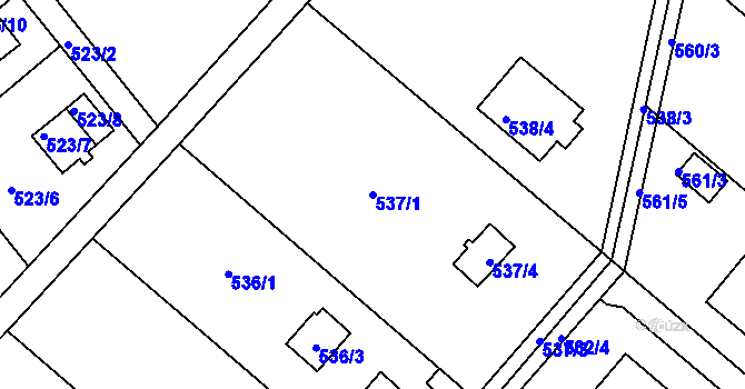 Parcela st. 537/1 v KÚ Doudlevce, Katastrální mapa