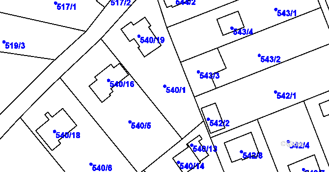Parcela st. 540/1 v KÚ Doudlevce, Katastrální mapa